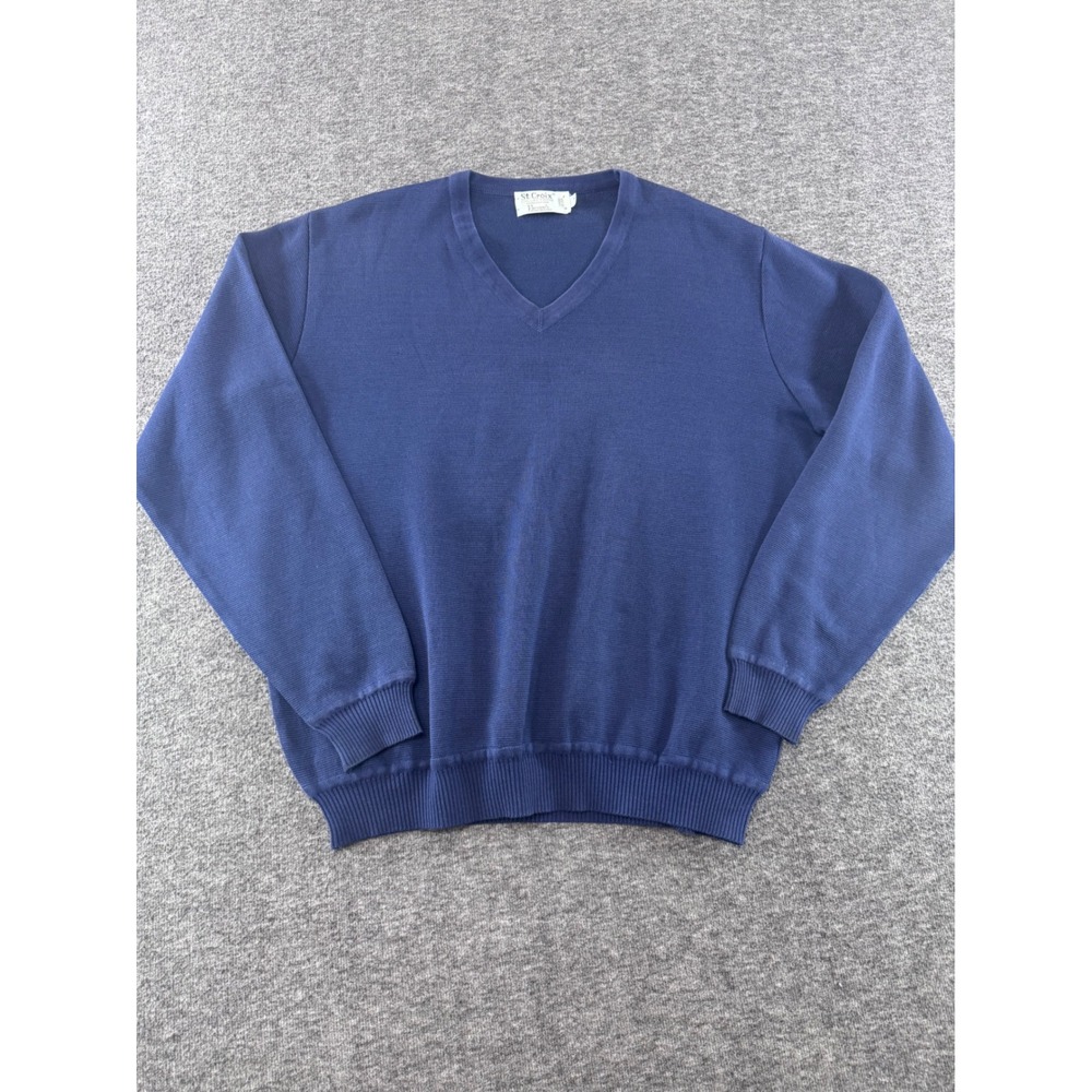 St. Croix Collections Mens Navy Blue V-Neck Sweater Made in USA Size M